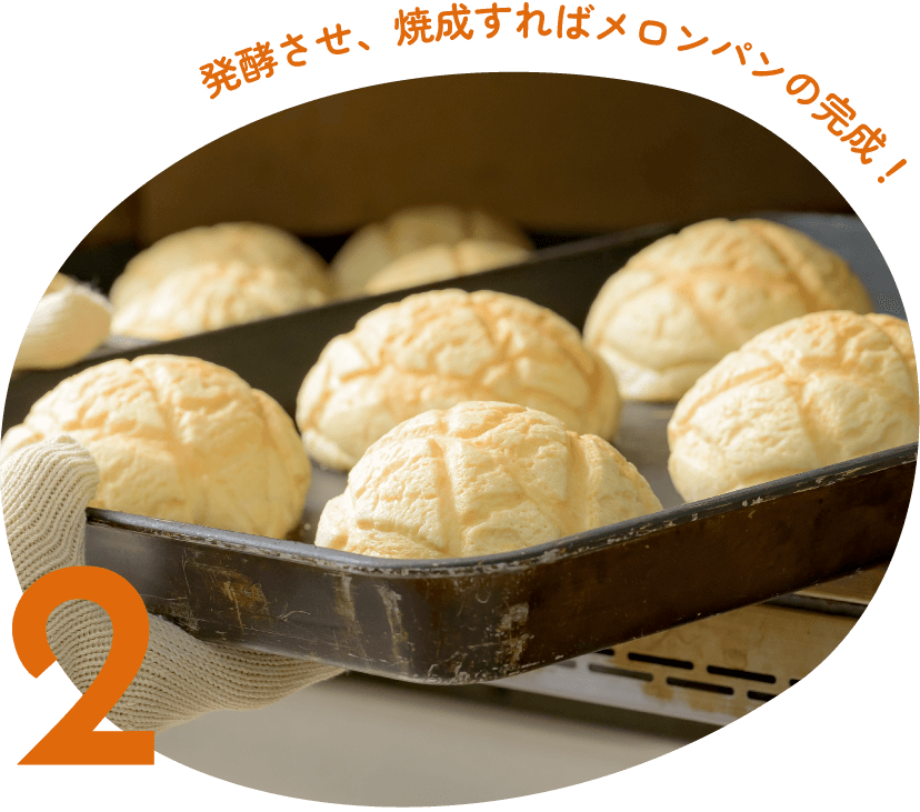 2.発酵させ、焼成すればメロンパンの完成！